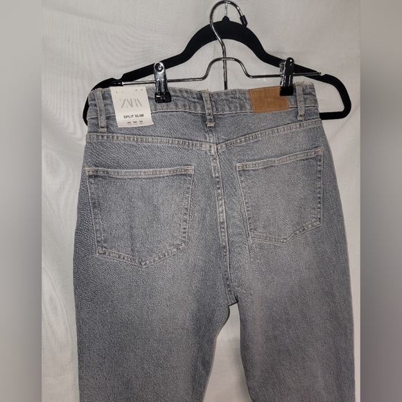 ZARA Grey Wash Straight Leg Ankle Slit Jeans - Picture 3 of 5